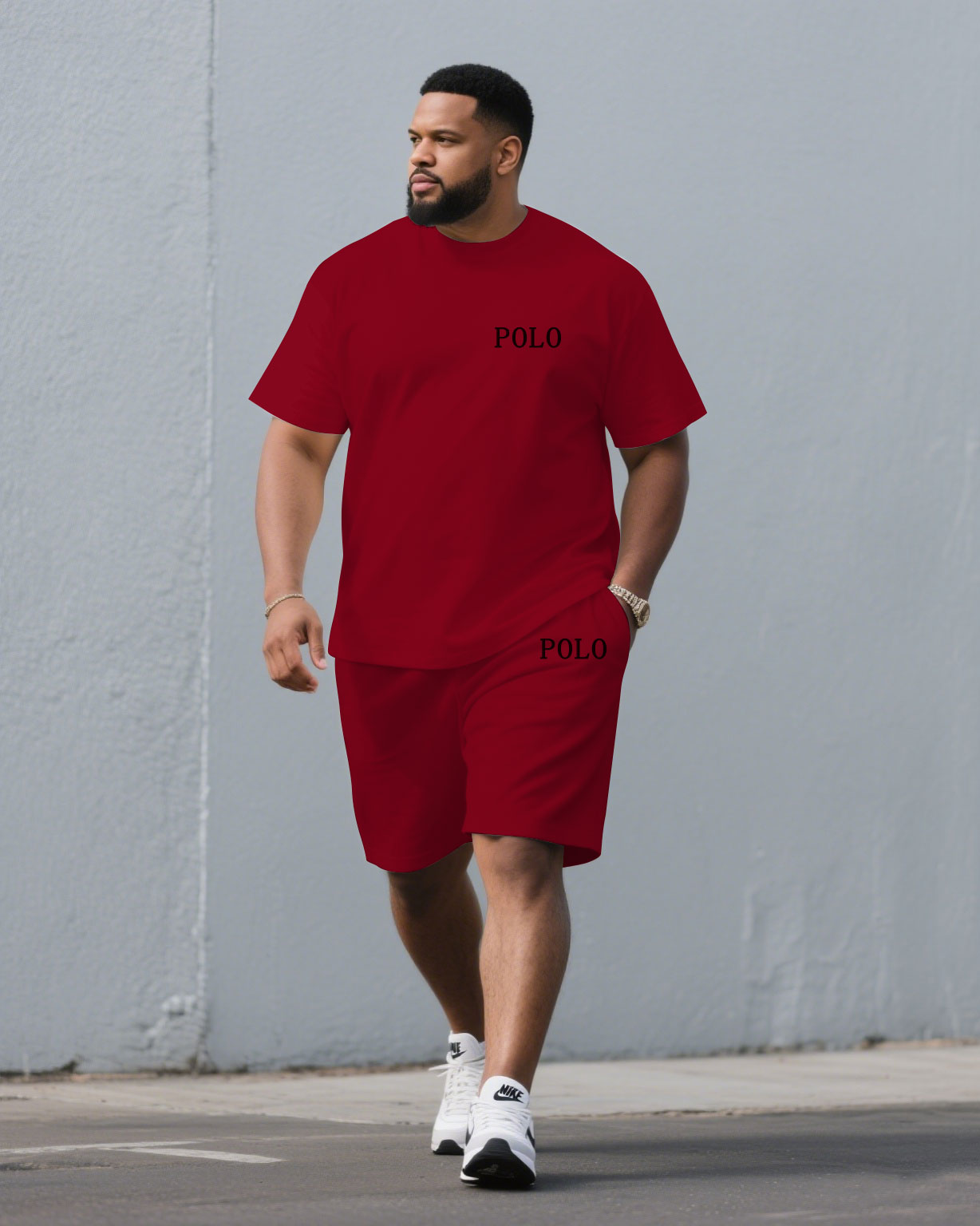 Men's Plus Size Yellow & Khaki & Red & Sapphire Clear Color Chest Small Label Printed Crewneck Short-sleeved T-shirt Half-length Pants Suit