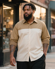 Big & Tall Men's Business Khaki White Contrast Printed Long Sleeve Shirt