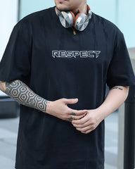 4XL-8XL Big & Tall Men's Daily Leisure Vertical Respect Letter Cotton Crewneck Short-sleeved T-shirt