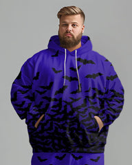 Men's Halloween Gradient Bat Print Big and Tall Hoodie Set