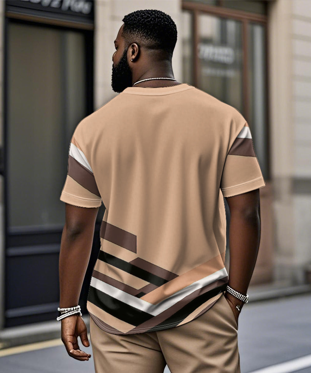 Men's Plus Size Daily Casual Orange Geometric Print Henley Collar Button Short Sleeve Tee