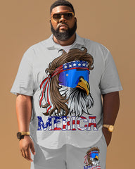 Men's Plus Size Independence Day Eagle Print Short Sleeve Shirt Shorts Suit