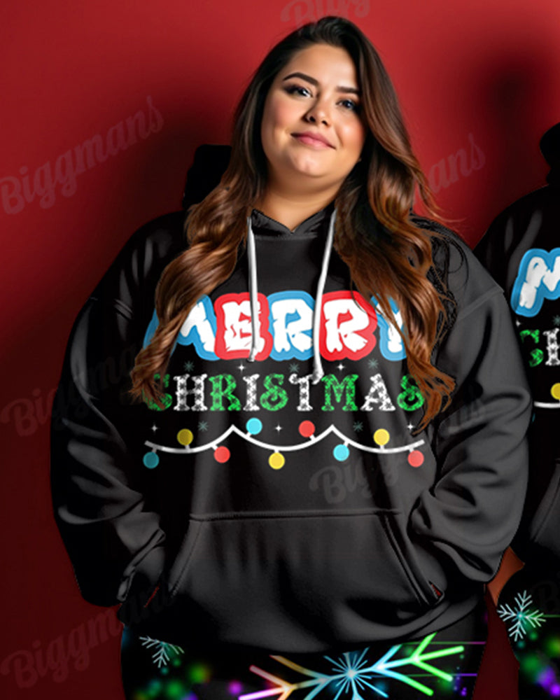 Couple Merry Christmas Alphabet Print Big & Tall Hoodie Set