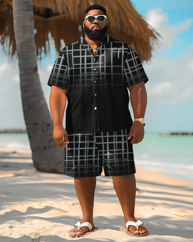Big and Tall Men's Hawaiian Gradient Print Shirt Shorts Set