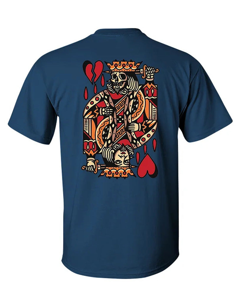 Men's Plus Size Street Fashion Playing Card Skull Print Round Neck Short Sleeve T-Shirt