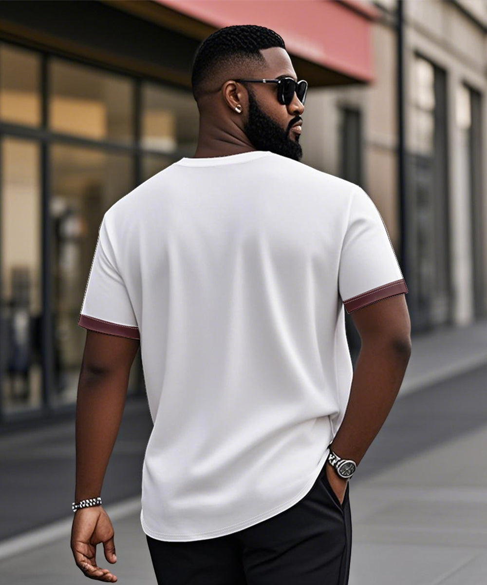 Men's Plus Size Daily Casual Red Pattern Printed Henry Collar Button Short Sleeve T-Shirt
