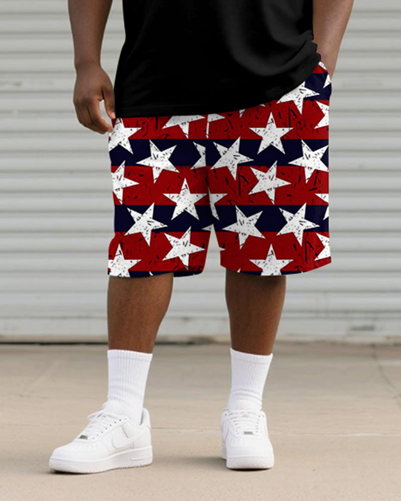 Men's Plus Size Independence Day1776 Star Print Round Neck Short Sleeve T-shirt Shorts Suit