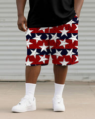 Men's Plus Size Independence Day1776 Star Print Round Neck Short Sleeve T-shirt Shorts Suit