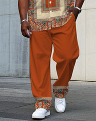 Men's Plus Size Baroque Pattern Symmetrical Short Sleeve Shirt Trousers Suit