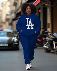 Women's Plus Size LA Long Sleeve Hoodie and Casual Pants Set