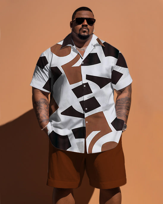 Big & Tall Guy'd Simple Geometric Pattern Short Sleeve Shirt Shorts Set