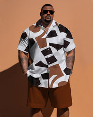 Big & Tall Guy'd Simple Geometric Pattern Short Sleeve Shirt Shorts Set