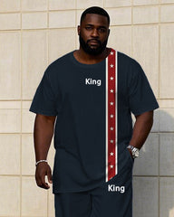 Men's Plus Size King Chest Printed Stitching Short Sleeve T-shirt Trousers Suit
