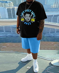 Men's Daily Casual Skull Rose Printed Short Sleeve T-Shirt Set