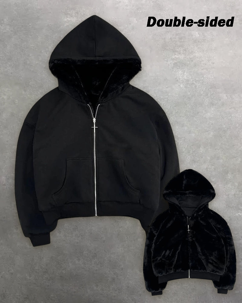 Big & Tall Men's Leopard Print Two-Face Zipper Loose Hooded Sweat S-2XL