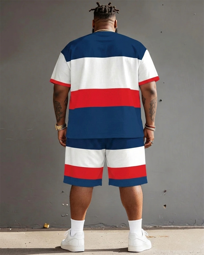 Big Guy's Polo Color Stripes T-Shirt and Shorts Set