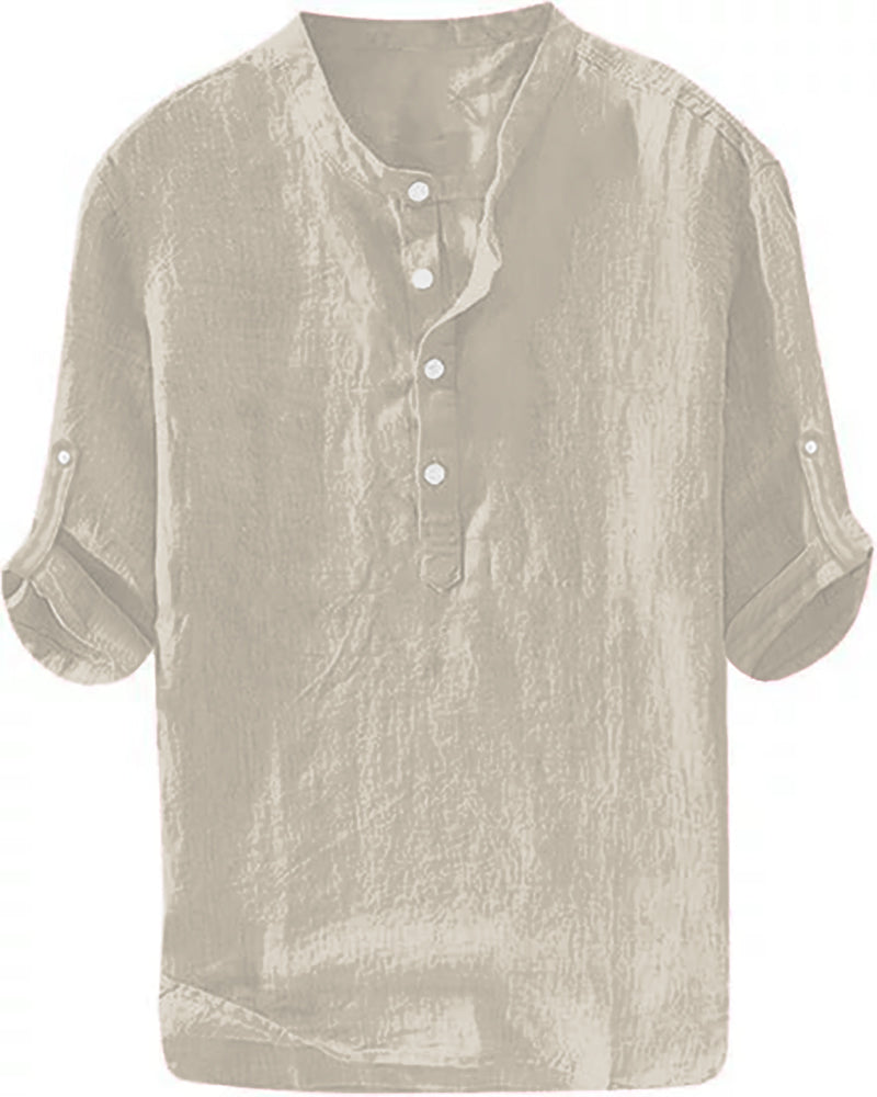 S-6XL Men’s Plain Stand-up Collar Long-sleeved Shirt