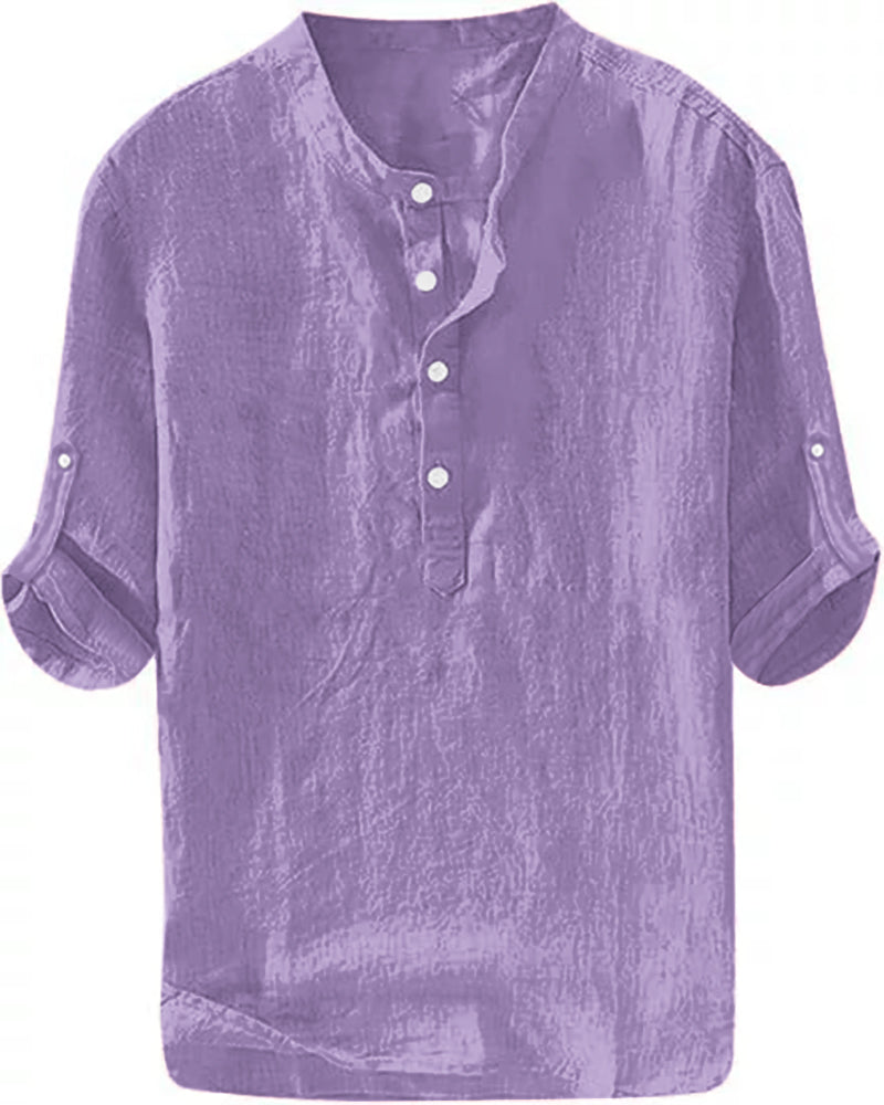 S-6XL Men’s Plain Stand-up Collar Long-sleeved Shirt