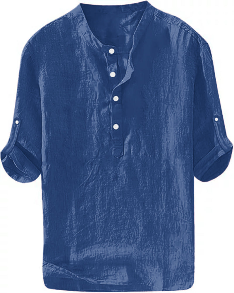 S-6XL Men’s Plain Stand-up Collar Long-sleeved Shirt