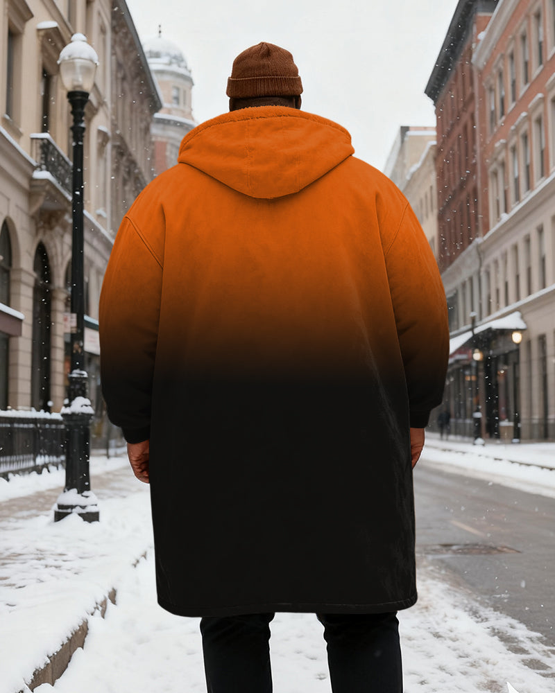 Big & Tall Men's Faith Gradient Print Velvet Thickened Long Hooded Coat