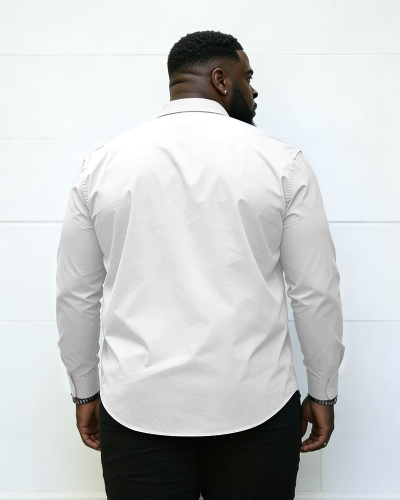 Big & Tall Men's Simple White And Blue Contrast Striped Long Sleeve Shirt