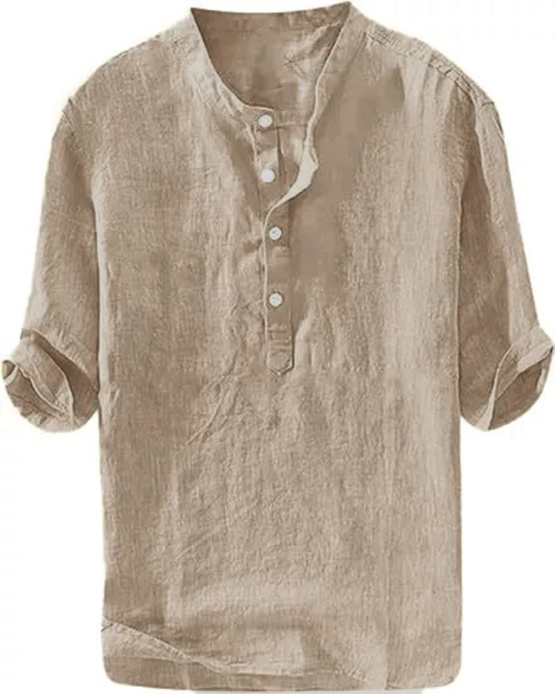 S-6XL Summer Men's Stand-Collar Long-sleeved Linen Shirt