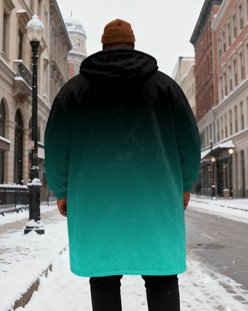 Big & Tall Men's Gradient King Alphabet Printed Velvet Thickened Long Hooded Exterior