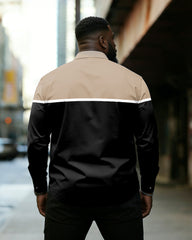 Big & Tall Men's Khaki Black Contrast Print Long Sleeve Shirt
