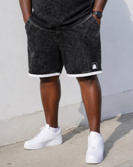Big & Tall Men's Black And White Rib Edge Small Label Printed Crewneck Short Sleeve T-shirt Shorts Set