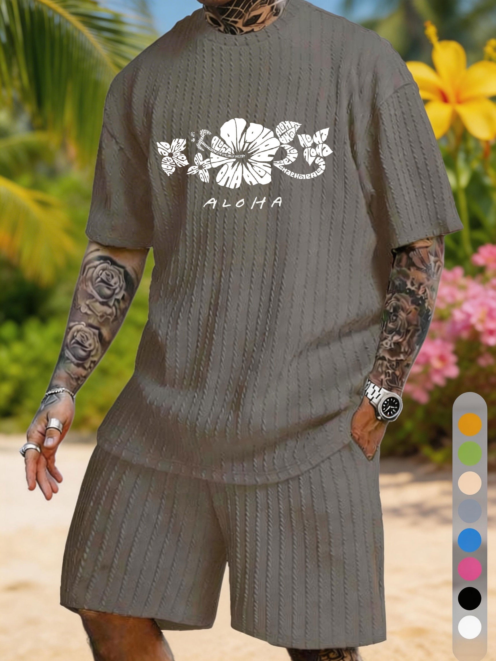 ALOHA Althea Flower Printed Texture Large Size Vacation Suit