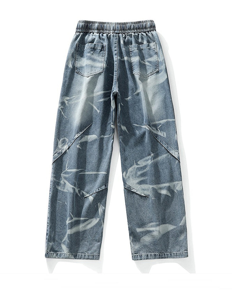 Big & Tall Men's Retro Distressed Tie-dyed Straight Leg Stretch Jeans M-8XL