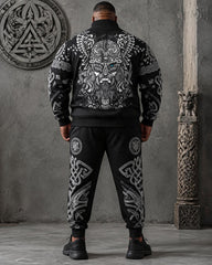 Big & Tall Men's Odin Statues Nordic Rune Printed Half-Zip Sweat Set