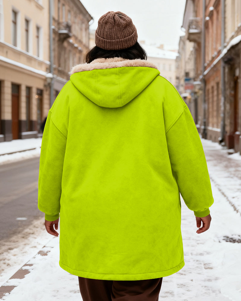 Women's Solid Color Velvet Thickened Long Hooded Coat