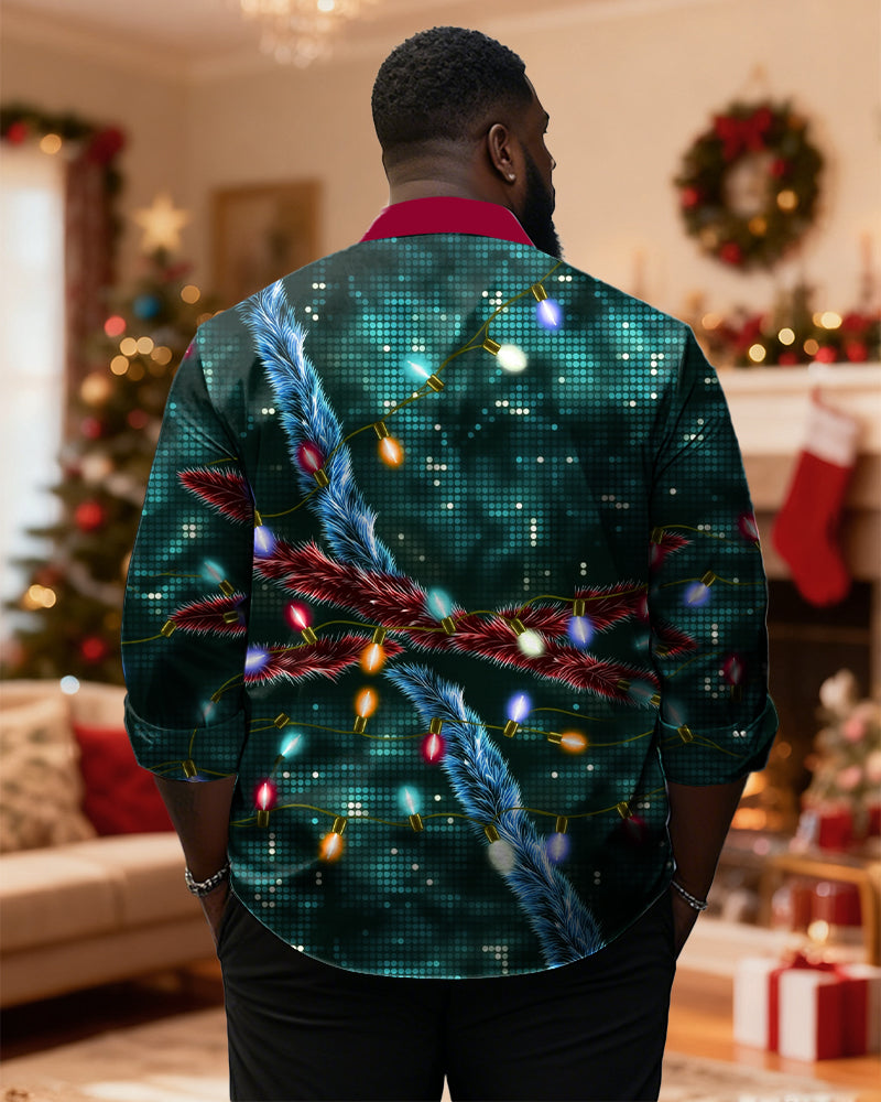 Big & Tall Men's Christmas Sequin Gift Box Print Long Sleeve Shirt