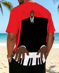 Big & Tall Men's Black Man Playing The Piano Print Crewneck Short Sleeve T-Shirt