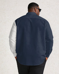 Men's Large Size Royal Blue, White Music Guitar Long Sleeve Lap Shirt