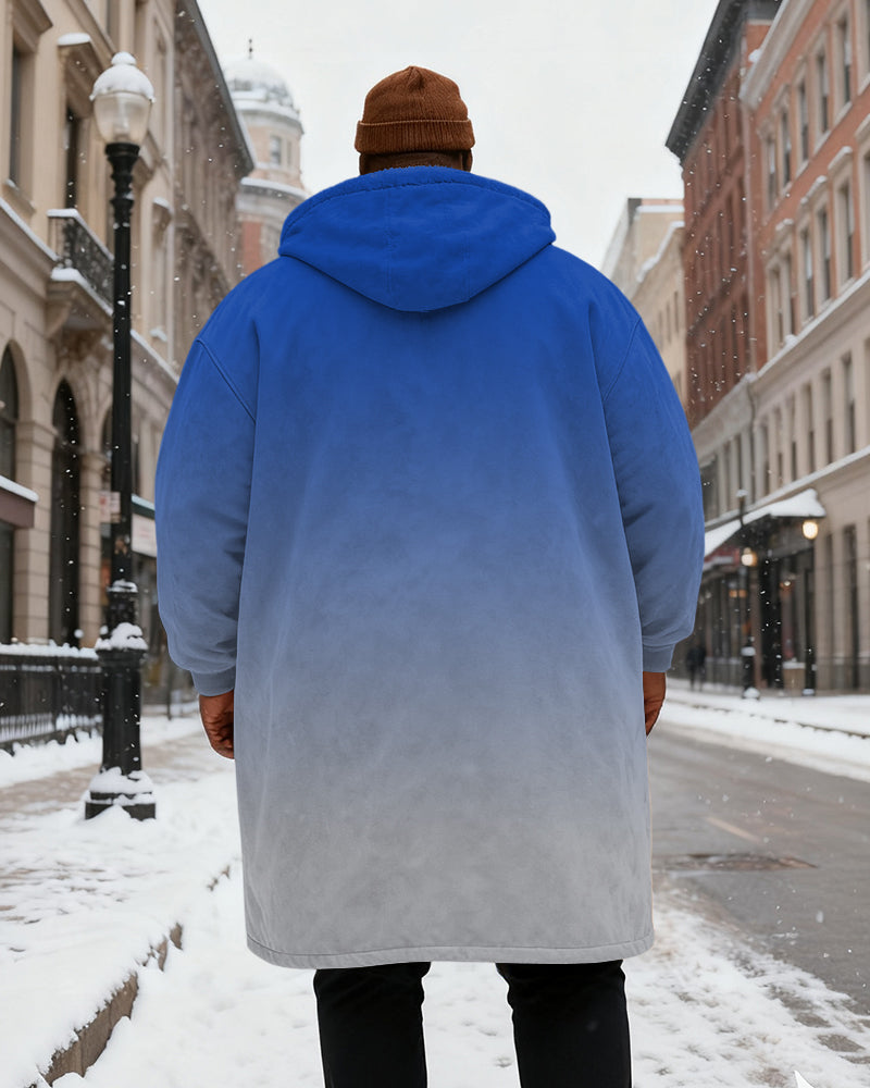 Big & Tall Men's "BAD BOY" Orange Black Gradient Printed Velvet Padded Long Hooded Coat