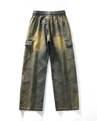 Big & Tall Men's Retro Tooling Style Old Straight Tube Stretch Jeans M-8XL