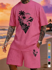 Island Triangle Coconut Grove Tree Print Textured Fabric Plus-Size Resort Set