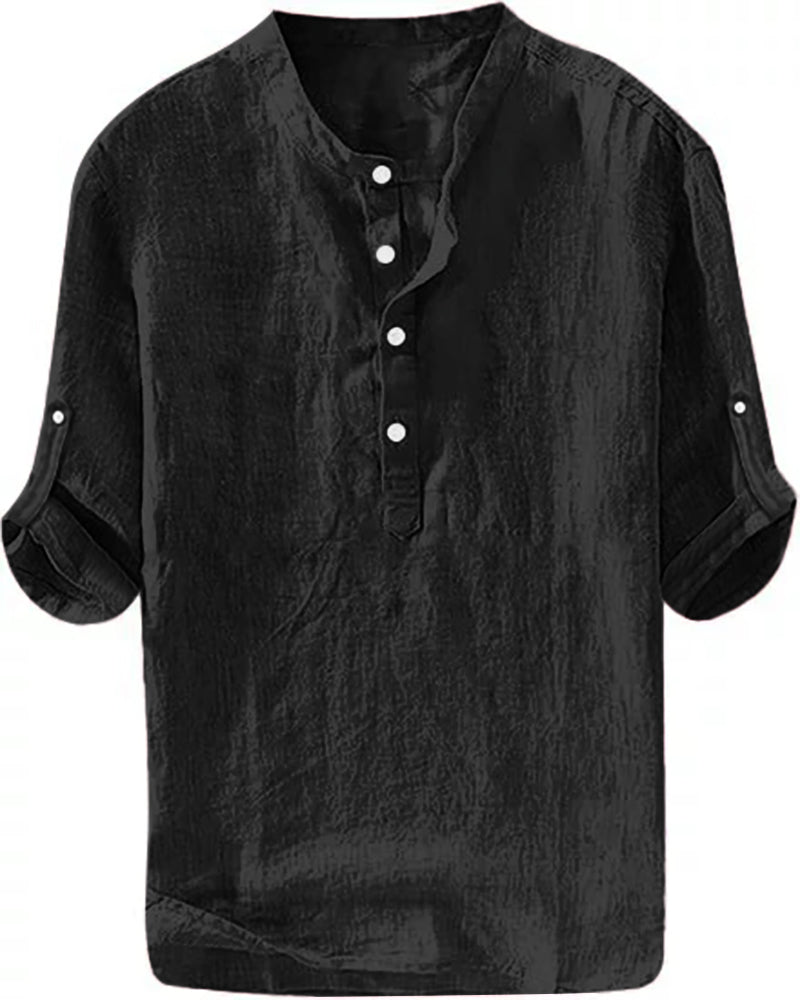 S-6XL Men’s Plain Stand-up Collar Long-sleeved Shirt