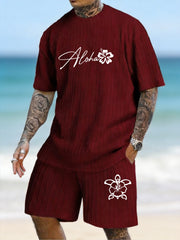 "Aloha" Hibiscus Turtle Print Texture Pattern Large Size Beach Suit