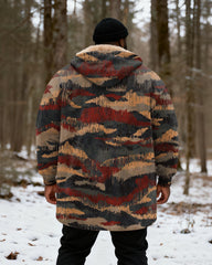 Big & Tall Men's Hunting Style Multicolor Camouflage Texture Print Velvet Thickened Long Hooded Exterior