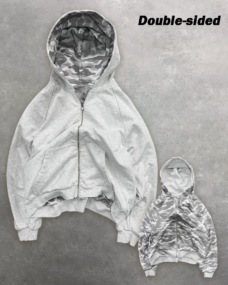 Big & Tall Men's Leopard Print Two-Face Zipper Loose Hooded Sweat S-2XL