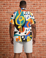 Big & Tall Men's Colorful Music Festival Printed Short Sleeve Shirt Shorts Set