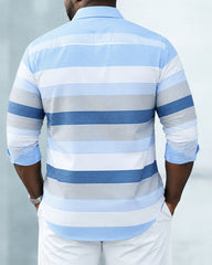 Big & Tall Men's Casual Color Block Stripe Print Long Sleeve Shirt