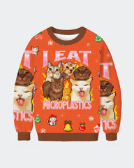 Big & Tall Men's Christmas Orange Cat Print Crewneck Ugly Sweater