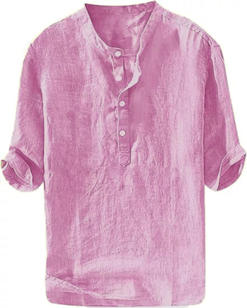 S-6XL Summer Men's Stand-Collar Long-sleeved Linen Shirt