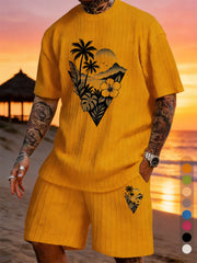 Island Triangle Coconut Grove Tree Print Textured Fabric Plus-Size Resort Set