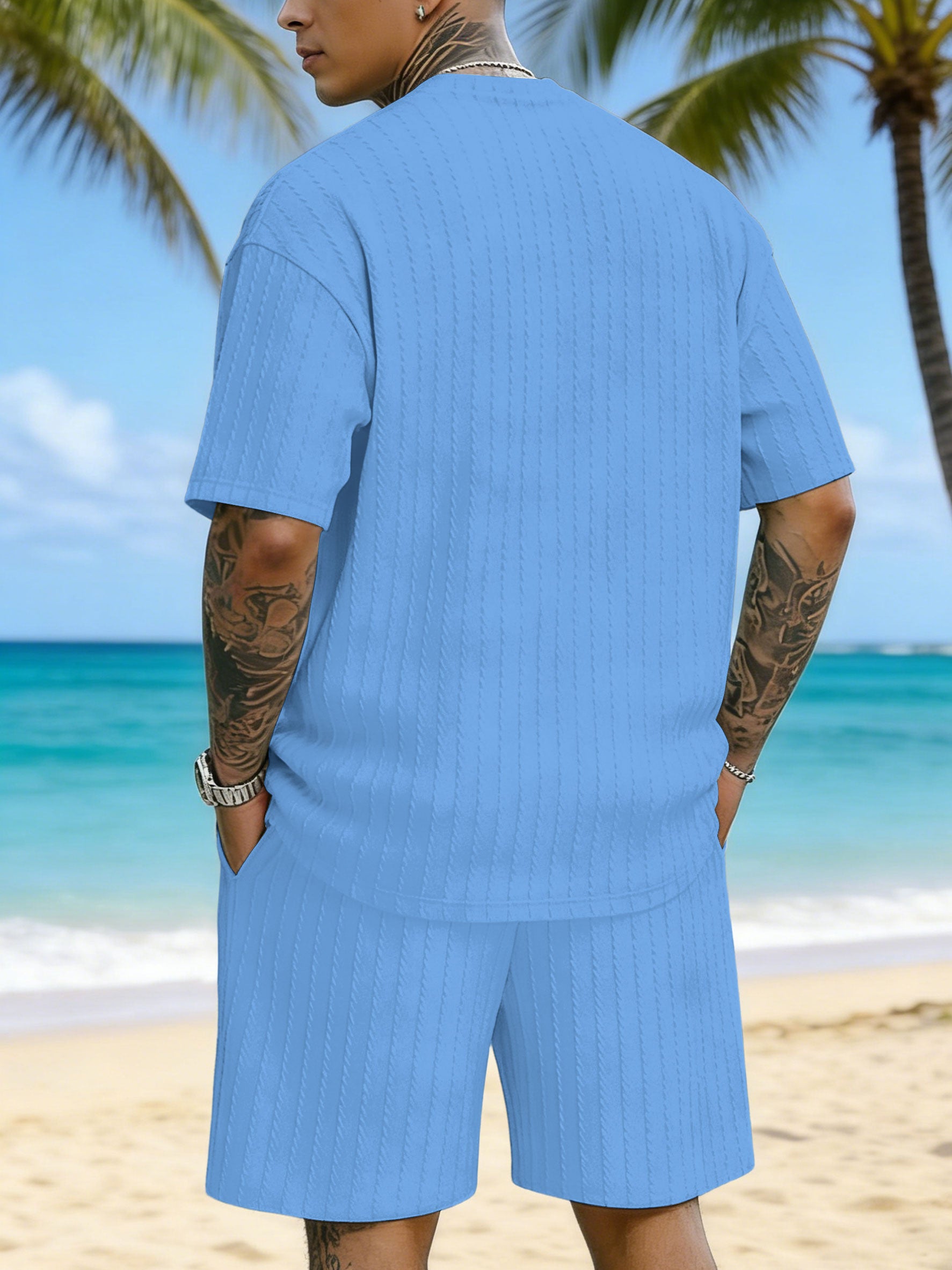 Vacation Surfing Printed Texture Three-Dimensional Jacquard Casual Set