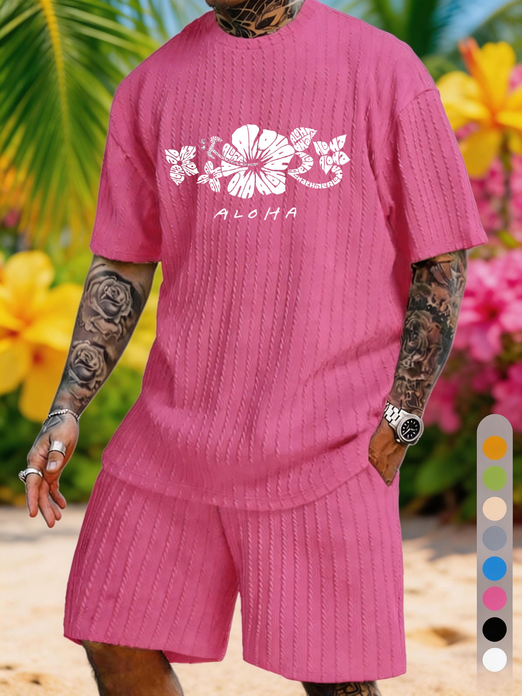 ALOHA Althea Flower Printed Texture Large Size Vacation Suit